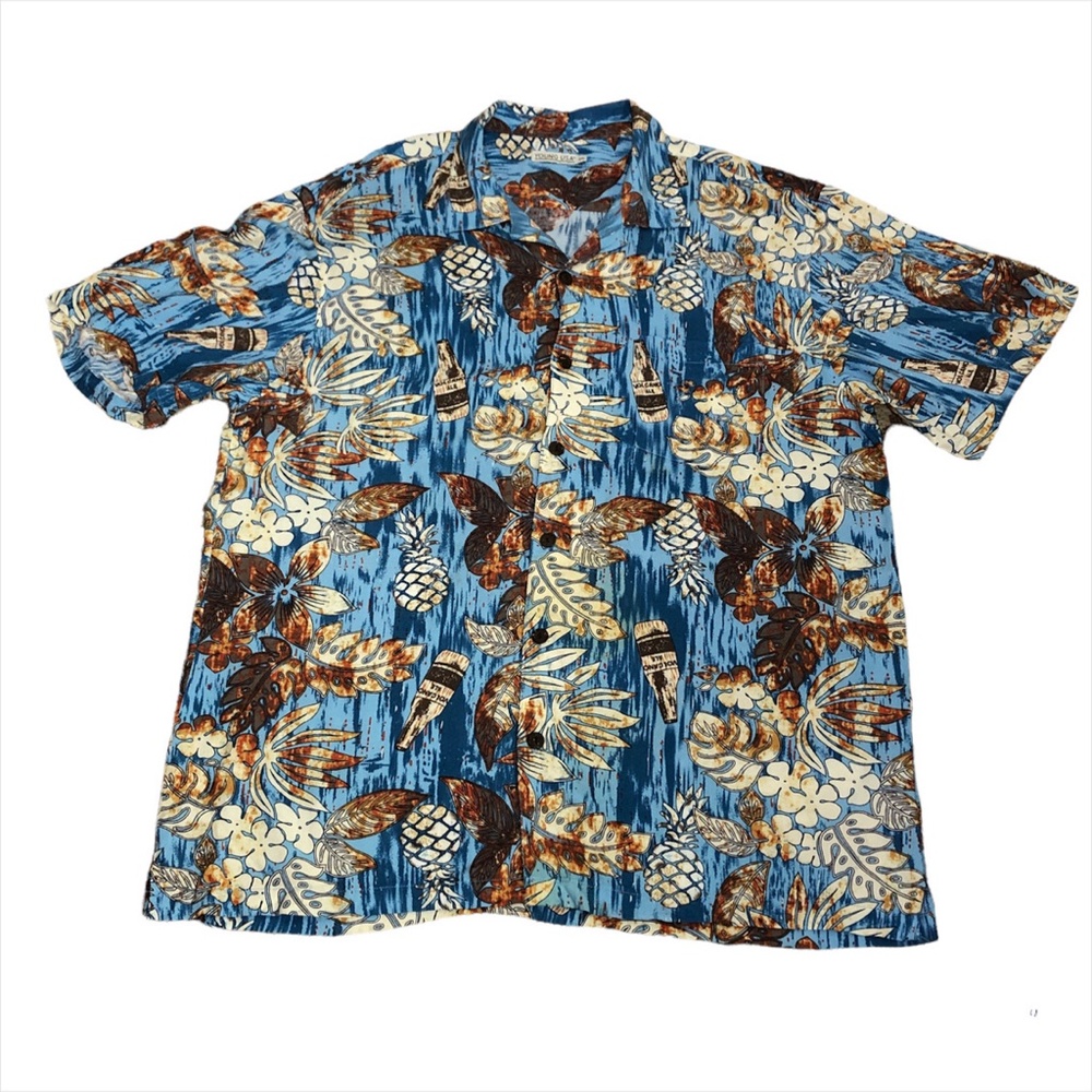 Men’s Hawaiian Luau Tropical Print Short Sleeves Button Front Shirt -2XL